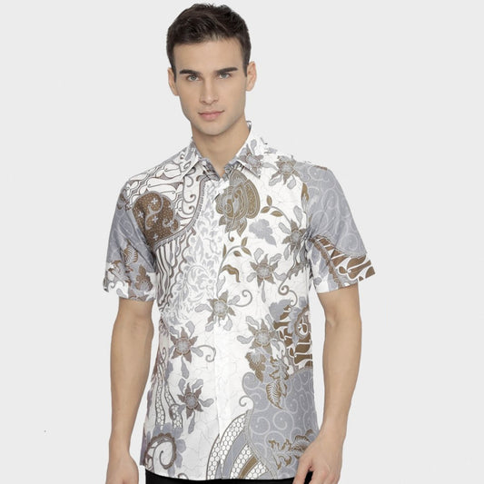 Casual Look: Men's Short Sleeve Askyra Brown Slimfit Batik Shirt, Stylish Men, Men Batik, Batik Shirt, Formal Shirt For Men, Batik Cotton