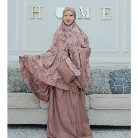 Raneea Mukena für Erwachsene: Exklusives CIA-TIE-DYE-Design mit Rempel, muslimisches Gebetsoutfit, Gamis-Kleid, Gebetskleid für Frauen, Jilbab-Kleid