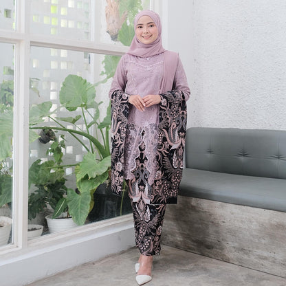 Ultimate Elegance: Shakina Deep Lilac - Modern Batik Kebaya Suit, Kebaya Dress, Kebaya Modern, Kebaya Encim, Kebaya Skirt, Kebaya Set
