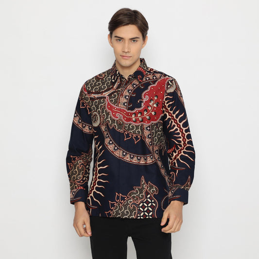 Jouw stijl, nieuwe kleur: Platini Marinerood batikoverhemd met lange mouwen, stijlvolle heren, herenbatik, batikoverhemd, formeel overhemd voor heren 