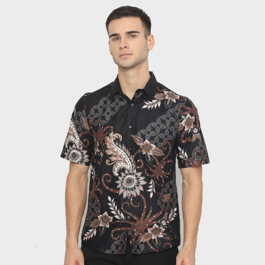 Batik-Charme: Slimfit Edha Brown-Hemd für Herren für den Alltagsstil, stilvolle Herren, Herren-Batik, Batik, Hemd, Batik-Hemd, formelles Hemd für Männer 