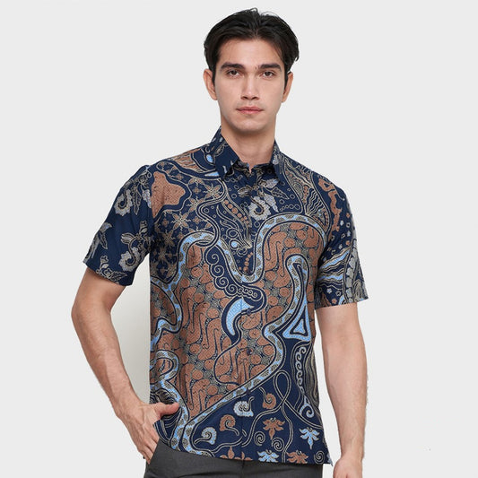 Smart Casual: Regfit Giant Navy Batik-shirt voor stijlvolle heren, stijlvolle mannen, herenbatik, batik, batik-shirt, formeel shirt voor heren 