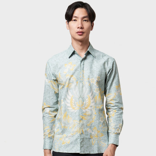 Moderne Batik-Raffinesse: Slimfit Hira Green Herren-Batik-Hemd, stilvolle Herren, Herren-Batik, Batik, Batik-Hemd, formelles Hemd für Männer