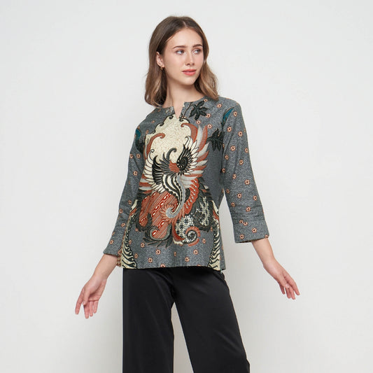 Look elegant with a long-sleeved women's batik blouse in sage color, Women's Blouse, Batik Blouse, Designer Blouse, Women's Blouse