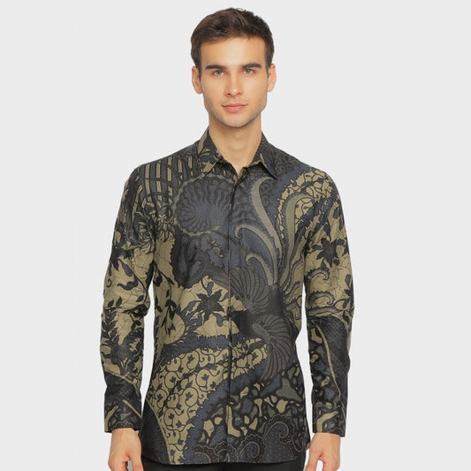 Tara Black Slimfit Batik Herren Langarm-Batik-Shirt, stilvolle Männer, Männer Batik, Batik, Batik-Shirt, formelles Hemd für Männer 