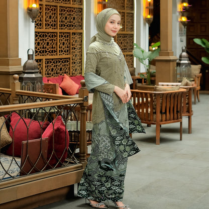 The Charm of Modern Batik: Zenia Kebaya Dress in Sage Color, Kebaya Dress, Kebaya Modern, Kebaya Encim, Kebaya Skirt, Kebaya Set