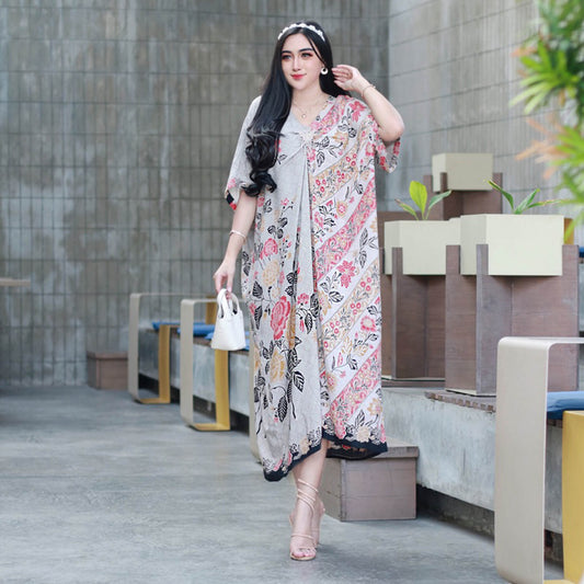 Encim Batik Kaftan: Pink Motif Viscose Long Dress for a Feminine Look, Women Dress, Batik Blouse, Batik Dress, Batik Kaftan