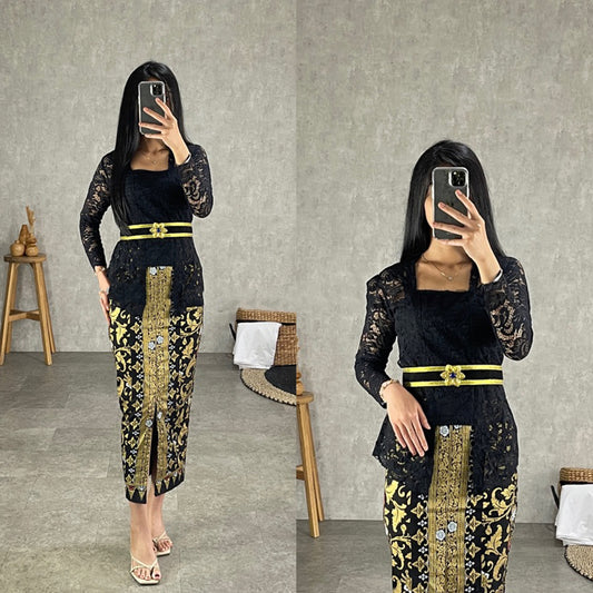 Look elegant with the Balinese Kebaya Set Black Brukat: Luxurious and Comfortable Long Design