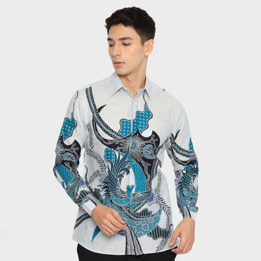 Look Classy: Men's Tama Blue Long Sleeve Batik Shirt, Stylish Men, Men Batik, Batik, Batik Shirt, Formal Shirt For Men