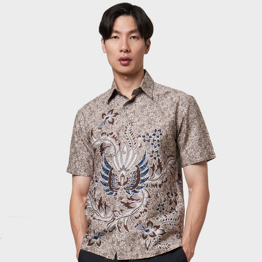 Modern comfort: Hira Olive Regfit Batik shirt voor casual coole, stijlvolle mannen, heren batik, batik, shirt, batik shirt, formeel shirt voor mannen