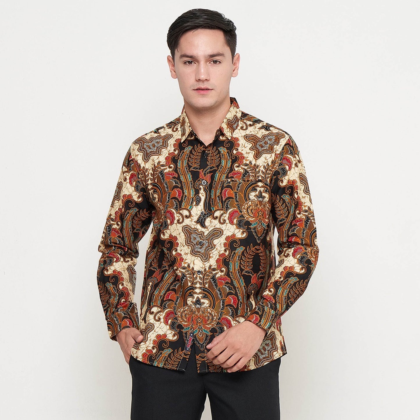 Modern Men's Batik Shirt - Black Basic Long Sleeve Batik Top, Stylish Men, Men Batik, Batik, Batik Shirt, Formal Shirt For Men