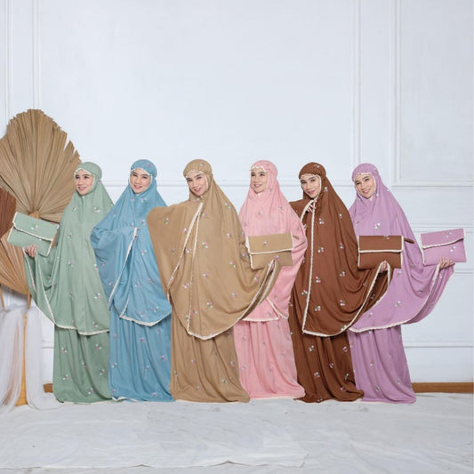 Adult Mukena with an Elegant Touch: Sisca Motif Embroidery, Muslim prayer dress, Hijab dress, Jilbab dress, Gamis dress, Prayer dress women