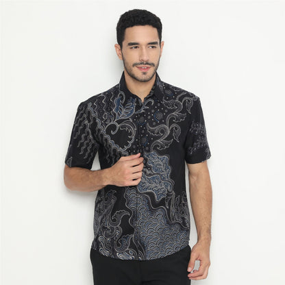 Black Short Ganesha Slimfit Batik Shirt: Charming Simplicity, Stylish Men, Men Batik, Batik Shirt, Formal Shirt For Men
