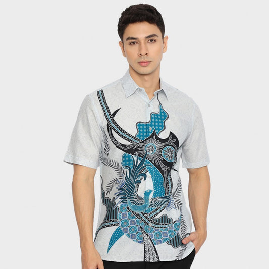 Veelzijdige aantrekkingskracht: Tama blauw slimfit batik shirt voor moderne mannen, stijlvolle mannen, mannen batik, batik, shirt, batik shirt, formeel shirt voor mannen 