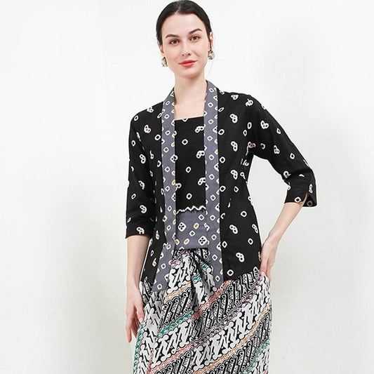 Chic Look with Cotton Batik Jumputan Kebaya - Black, Kebaya Dress, Kebaya, Kebaya Modern, Kebaya Encim, Kebaya Skirt