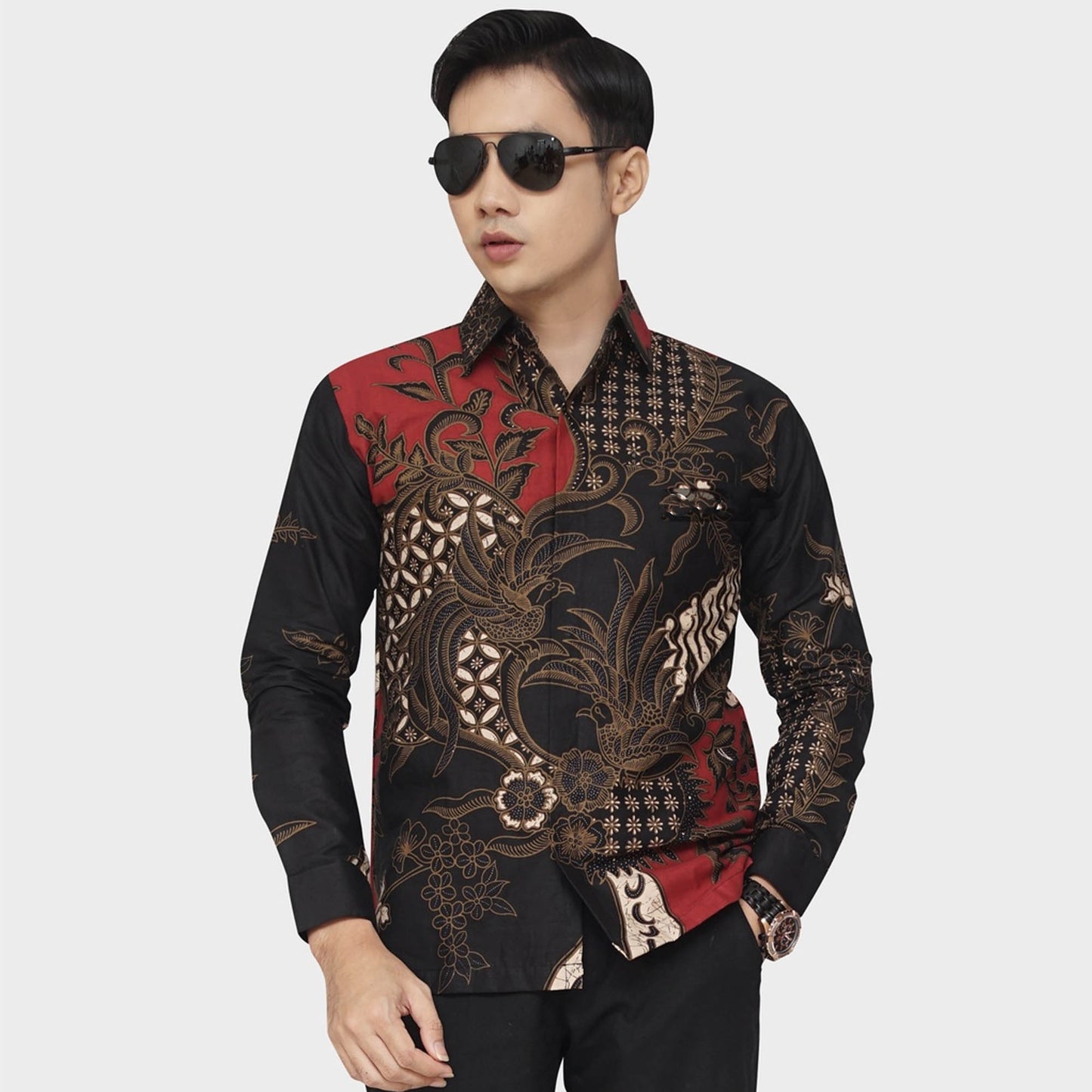 Look trendy with Batik: Peksi Red Black Slim Fit Shirt, Stylish Men, Men Batik, Batik Shirt, Formal Shirt For Men