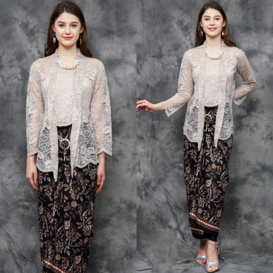 New Elegant Kutu Kebaya Set: Kebaya, Wrapped Skirt, Free Accessories, Cotton Batik, Brocade, Kebaya Modern, Kebaya Encim, Kebaya Set