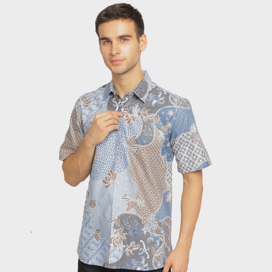 Trendy Men's Batik Shirt: Slimfit Gyan Blue with Short Sleeves, Stylish Men, Men Batik, Batik Shirt, Formal Shirt For Men, Batik Cotton