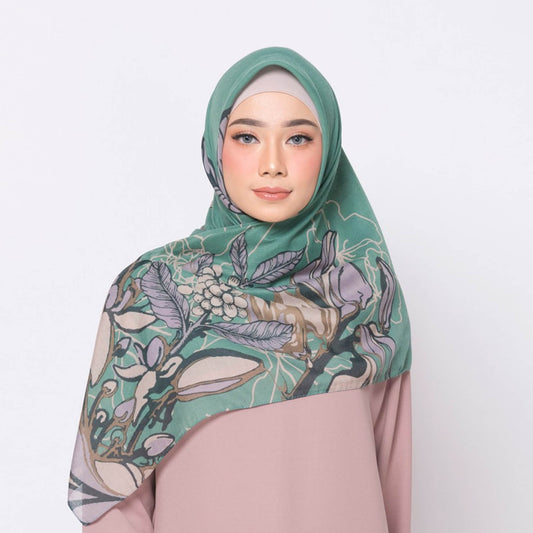 Adonara Green Rectangular Veil: Stunning Batik Details, Hijab, Scarf, Headscarf, Headwrap, Hijab for Muslim, Women Hijab