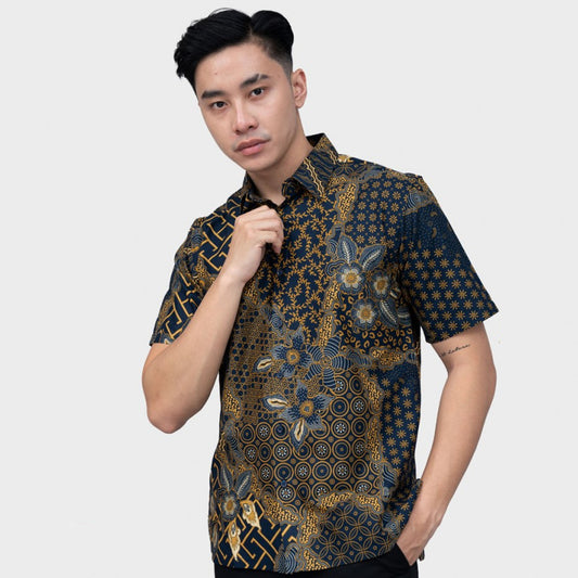 Tijdloze charme: Mada Navy Regfit Batik shirt voor vrijetijdskleding, stijlvolle mannen, mannen batik, batik, shirt, batik shirt, formeel shirt voor mannen 