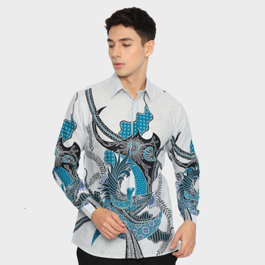 Modernes Erbe: Blaues Batik-Hemd für stilvolle Herren, stilvolle Männer, Herren-Batik, Batik, Batik-Hemd, formelles Hemd für Männer