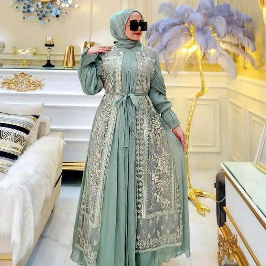 Zhavira Gamis-Kleid – Babydoll-Modell mit einem atemberaubenden Brukat-Touch, Muslimah-Mode, muslimische Frauen, Frauenkleid, Gamis, islamisches Kleid