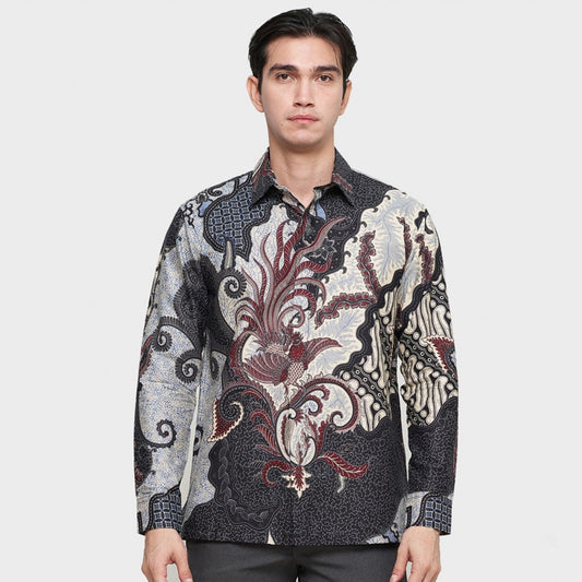 Regfit Radeva Zwart: Batik's klassiek batikshirt met lange mouwen voor heren, stijlvolle heren, herenbatik, batik, batikshirt, formeel shirt voor heren
