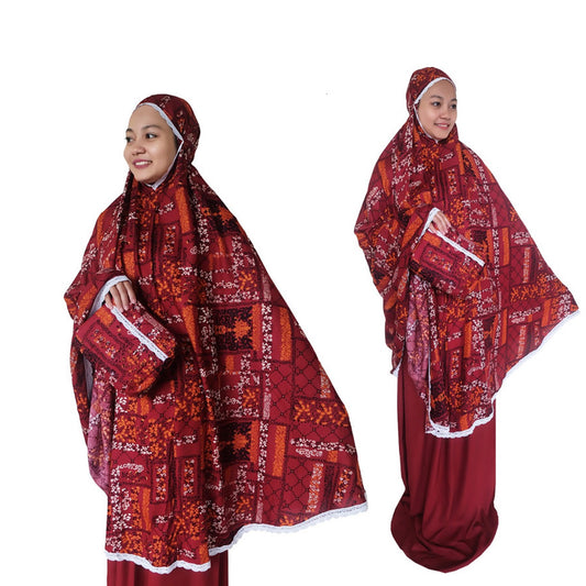 Adult Mukena with a Balinese Touch: Rayon Belina Maroon, Muslim prayer dress, Hijab dress, Jilbab dres, Gamis dress, Prayer dress women