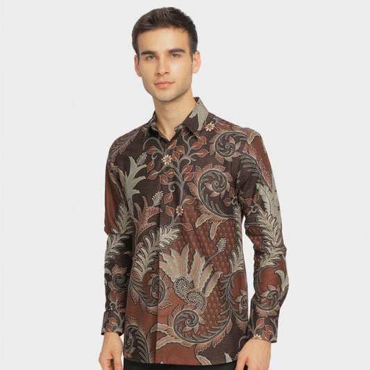 Look Stylish with Batik Men's Slimfit Kiran Brown Long Sleeve Shirt, Stylish Men, Men Batik, Batik Shirt, Formal Shirt For Men, Batik Cotton