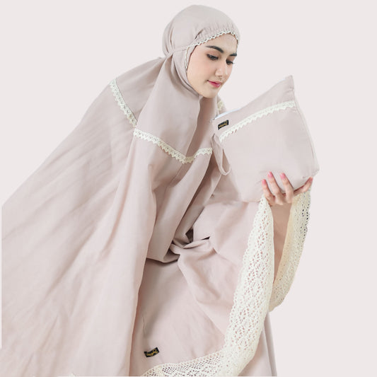 Zianka Series Adult Mukena Luxurious Cotton Prayer Set with Lace Detail
