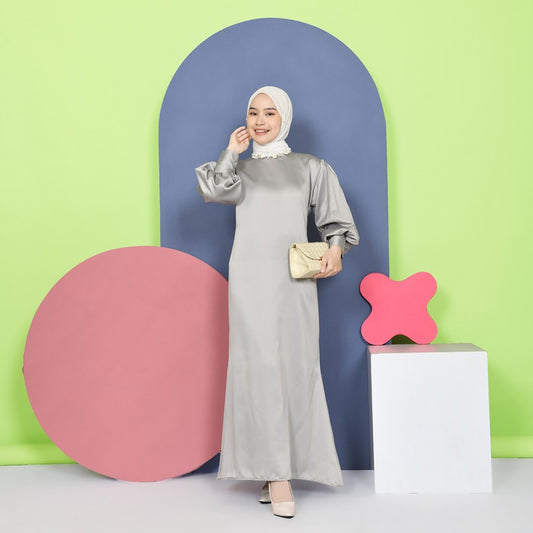 Mybamus X RafikaRahma Ariel Glänzendes Kleid Silber, Damenkleid, Kaftan, Muslimisches Kleid, Langes Kleid