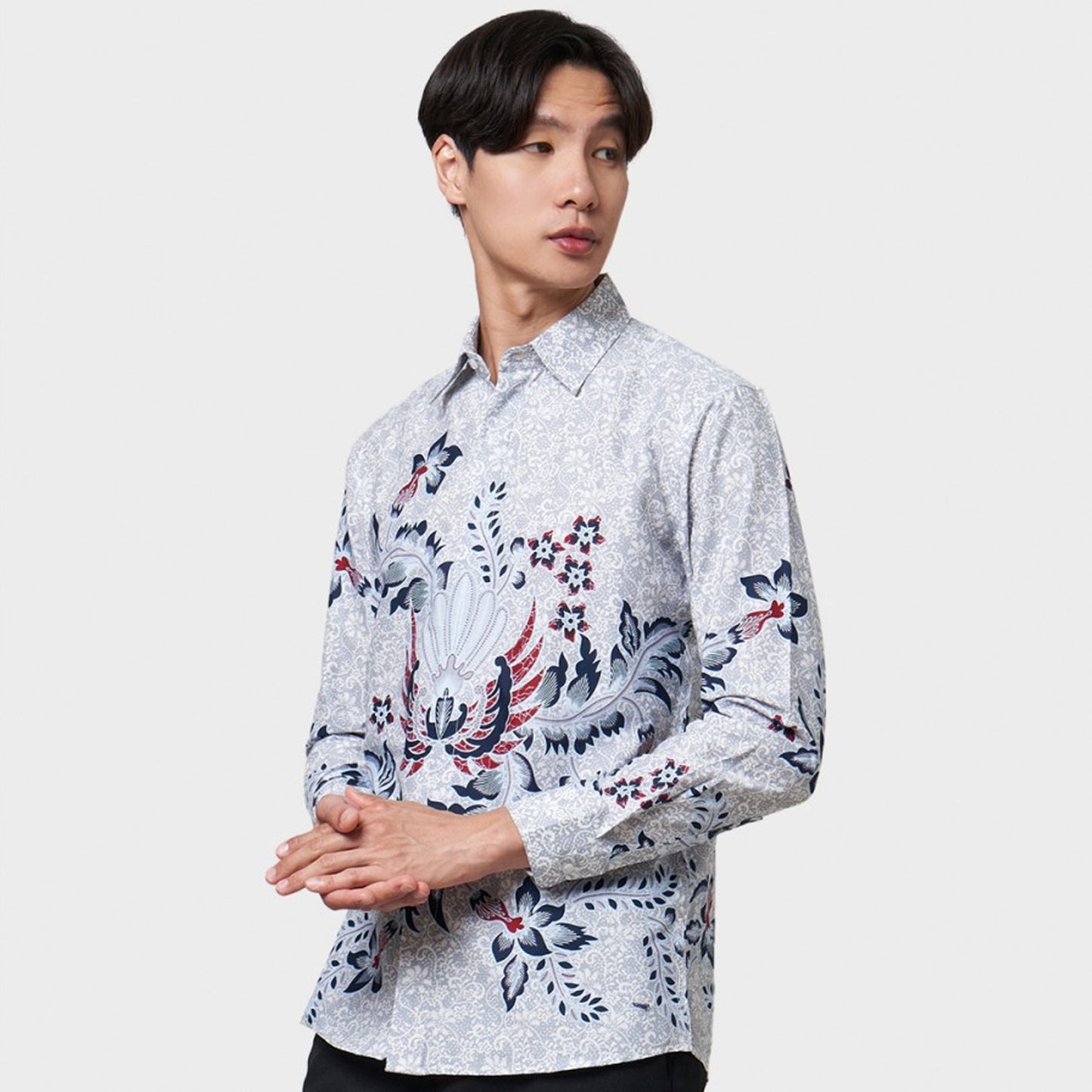 Contemporary Batik Style: Hira Light Gray Men's Long Sleeve Batik Shirt, Stylish Men, Men Batik, Batik, Batik Shirt, Formal Shirt For Men