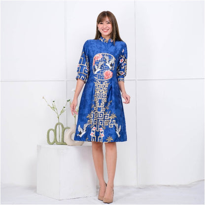 Elegant Chinese New Year Batik Dress - Modern Cheongsam Model, Women Dress, Batik Blouse, Ethnic Dress, Batik Dress, Batik Kaftan
