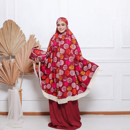 Trendy Appearance with Lace Mukena with Bola Mas Motif - Caroline, Muslim prayer outfit, Gamis dress, Prayer dress women, Jilbab dress