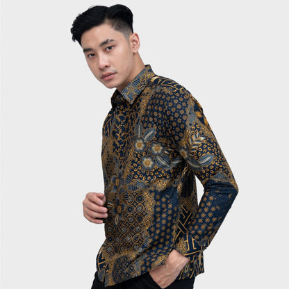 Verhoog uw stijl: Regfit Mada Navy Batik shirt voor mannen, mannen batik, batik, batik shirt, formeel shirt voor mannen