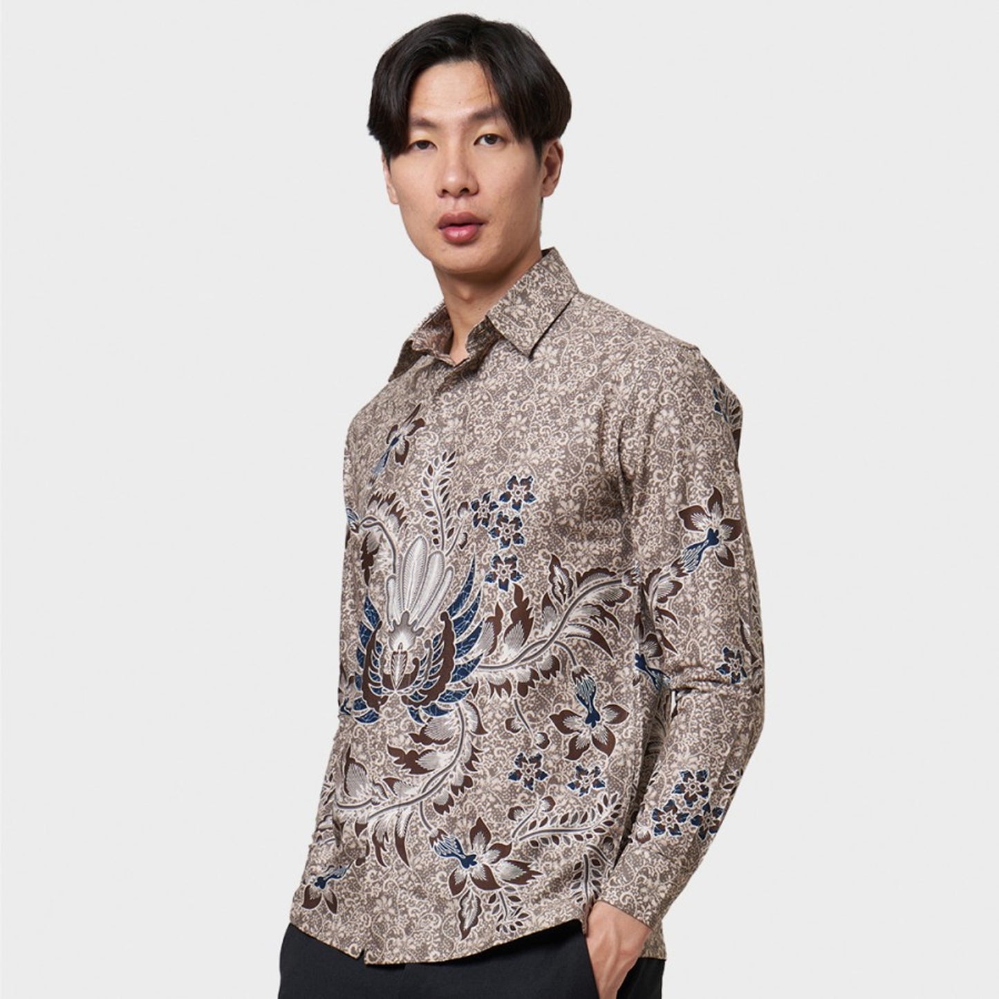 Contemporary Batik Style: Hira Olive Men's Long Sleeve Batik Shirt, Stylish Men, Men Batik, Batik, Batik Shirt, Formal Shirt For Men