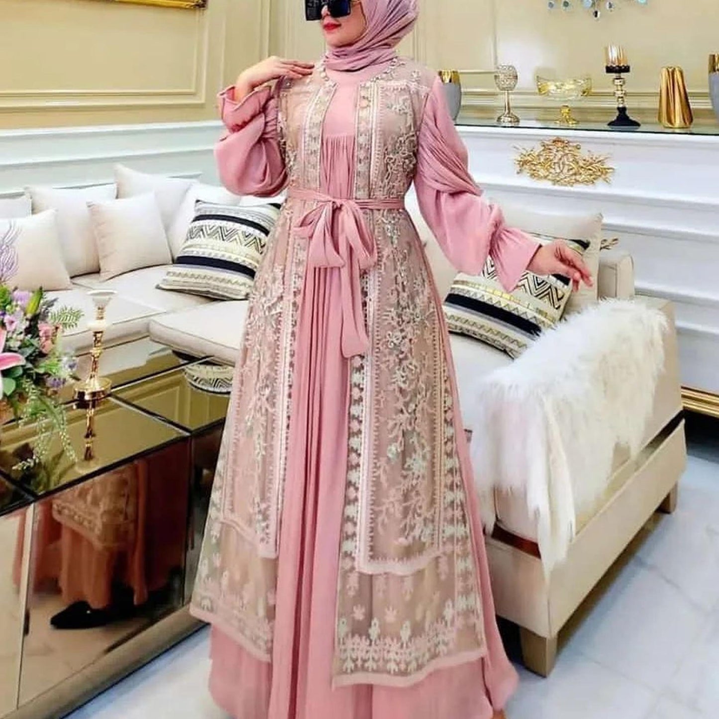 Zhavira Gamis-Kleid – Babydoll-Modell mit einem atemberaubenden Brukat-Touch, Muslimah-Mode, muslimische Frauen, Frauenkleid, Gamis, islamisches Kleid