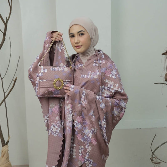 Premium Mukena für Erwachsene: 2-in-1-Serie aus lasergeschnittenen Seidenblüten für hochwertigen Gottesdienst, Gebetskleid für Frauen, Gebetsset für Muslime