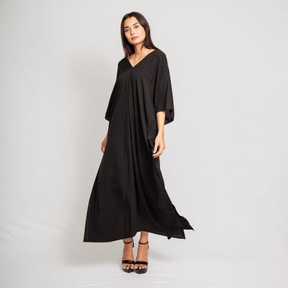 Indonesia Ivy Basic Damen-Kaftan-Kleid Schwarz – Premium-Viskose