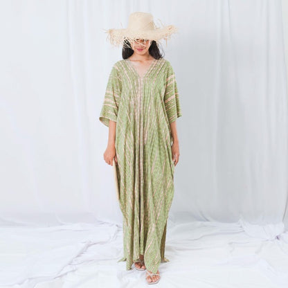 Indonesien Thalisa Kaftan Damenkleid Moosgrün – Premium Rayon