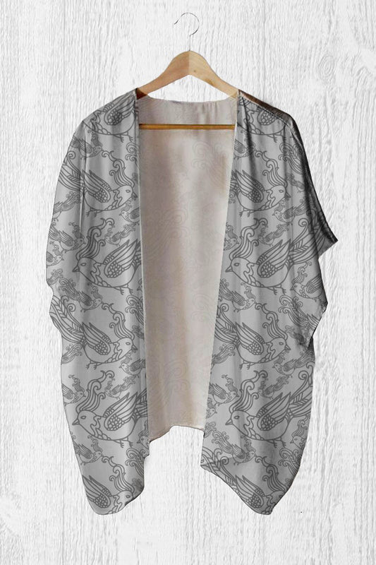 Batik vest voor dames - buitenste grijze Abby kimono - pre-order