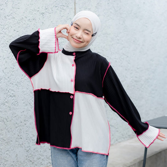 Chic Comfort Mybamus X Nurul Fadillah Sherly Top Knit Oversize in Timeless Black, Women Blouse, Readymade Shirt, Blouse, Shirt For Women