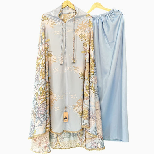 Alina's bloeiende elegantie Dionisia's Premium 2-in-1 Travel Silky Mukena voor volwassenen, gebedsset voor vrouwen, gebedsjurk, Mukena, gebedsset