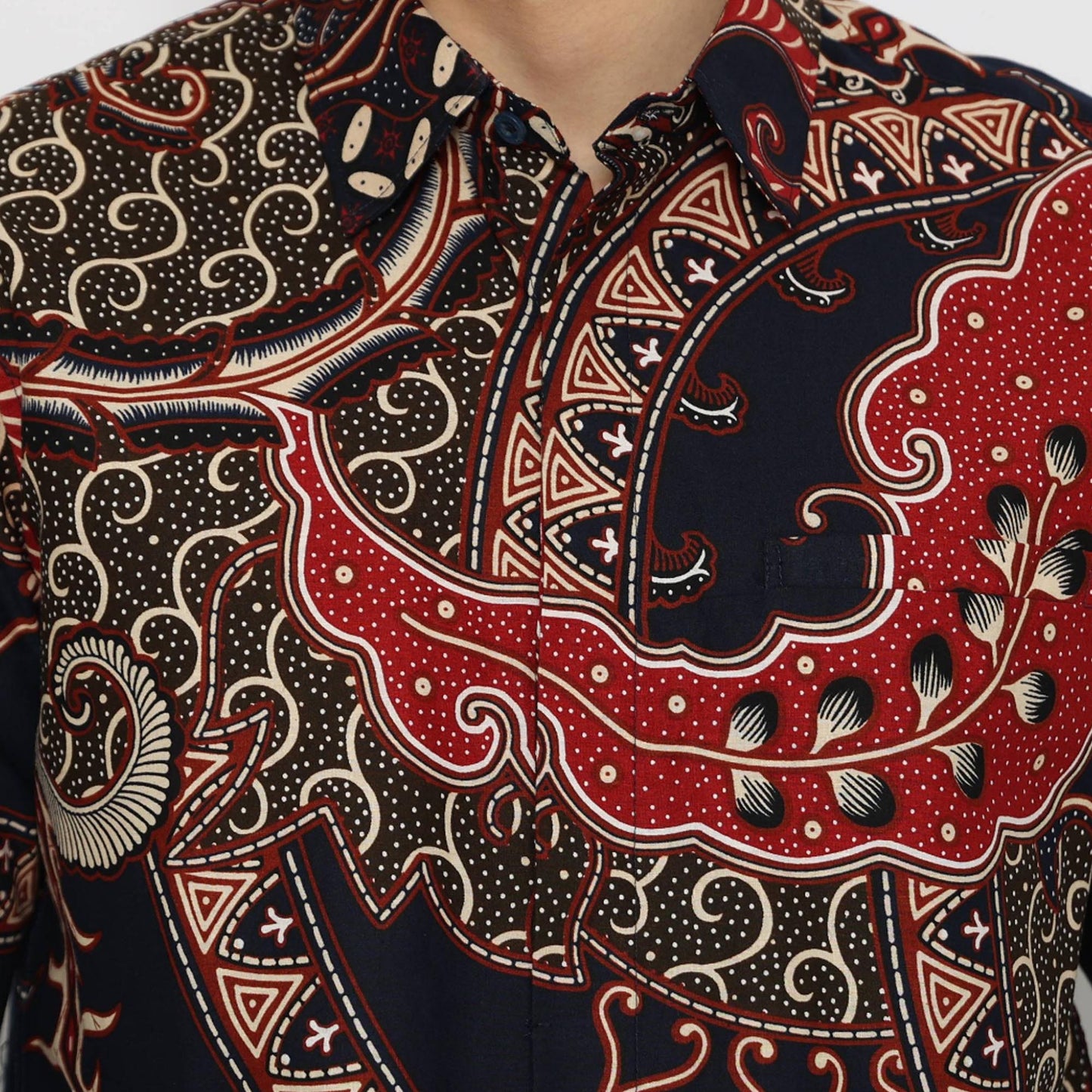 Jouw stijl, nieuwe kleur: Platini Marinerood batikoverhemd met lange mouwen, stijlvolle heren, herenbatik, batikoverhemd, formeel overhemd voor heren 