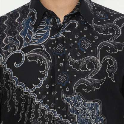 Black Short Ganesha Slimfit Batik Shirt: Charming Simplicity, Stylish Men, Men Batik, Batik Shirt, Formal Shirt For Men