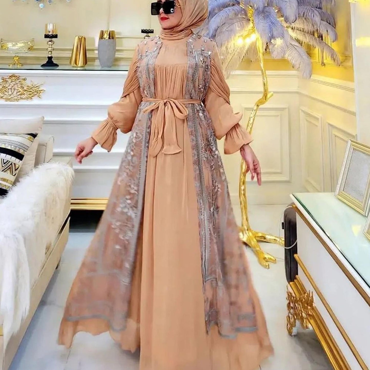 Zhavira Gamis Jurk - Babydoll Model met een prachtige Brukat Touch, Muslimah mode, moslimvrouwen, damesjurk, Gamis, islamitische jurk