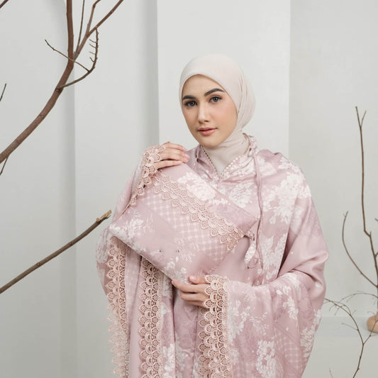 Sehen Sie im Gottesdienst modisch aus: Maxmara Silk Luxury Lace 2in1 New Series Mukena für Erwachsene, Gebetskleid für Damen, Gebetsset, Gebetskleid für Muslime