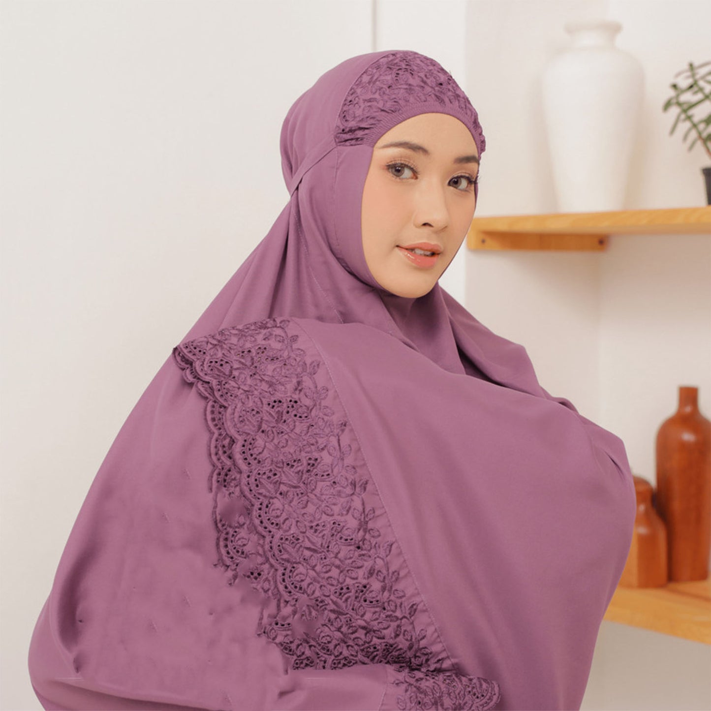 Timeless Elegance Premium Pastel Embroidered Adult Prayer Set by Mukena Siti Khadijah, Women Prayer Set, Prayer Dress