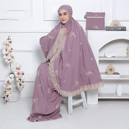 Zain Premium Adult Prayer Dress in Luxurious Premium Cotton with Embroidered Coral Bloom, Prayer Dress, Mukena, Prayer Set, Prayer clothes