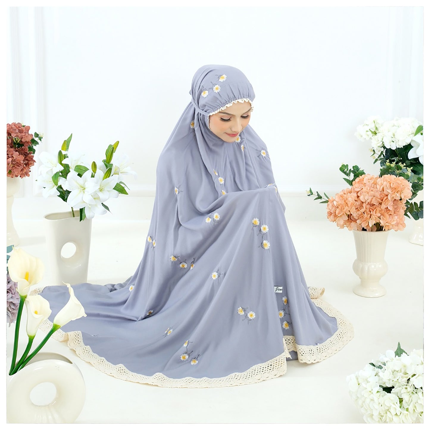 Jennabia Sunflower Elegance Exquisite Premium Embroidered Adult Prayer Set, Women Prayer Set, Prayer Dress, Mukena, Prayer Set